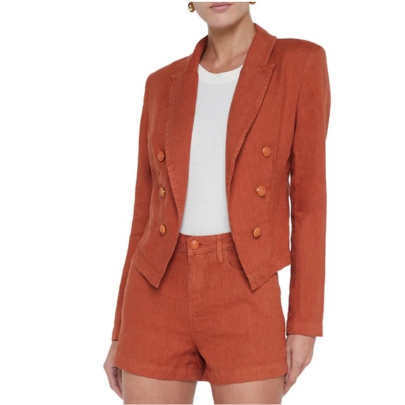 NWT L’agence Blazer Wayne Double Breasted Cropped in Orange Linen - Picture 1 of 7